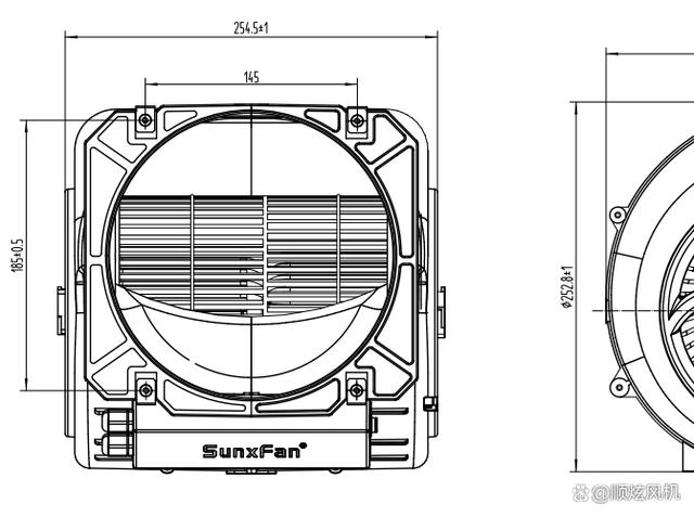 1000CFM double inlet all-plastic EC160 external rotor centrifugal fan