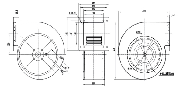 Dimension of DG180A-D092A Forward Curved Single Inlet Φ 180-75 Dimension of DG180A-D092A Forward Curved Single Inlet Φ 180-75
