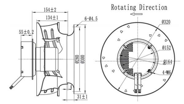 Dimension of BC310A-E092C3 Backward Curved Fan Φ 310-140 Dimension of BC310A-E092C3 Backward Curved Fan Φ 310-140