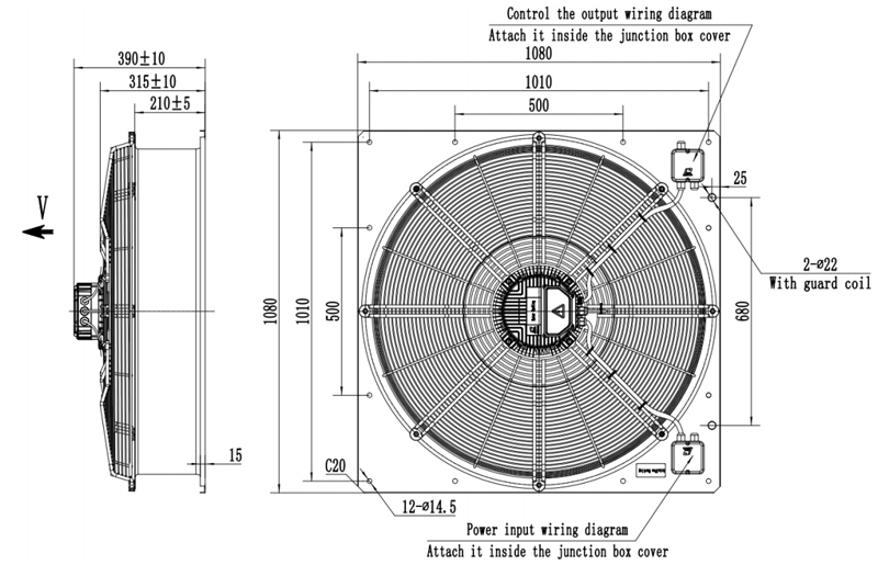 Dimension of AS950A-E200B4-L1 Permanent Magnet Synchronous Axial Flow Fan